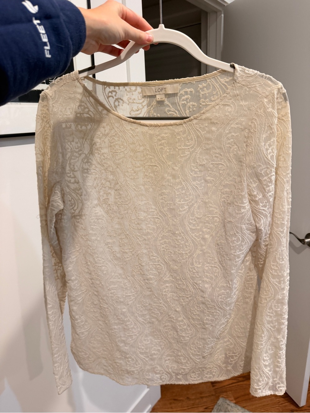 LOFT Cream Lace Long-Sleeve Top
